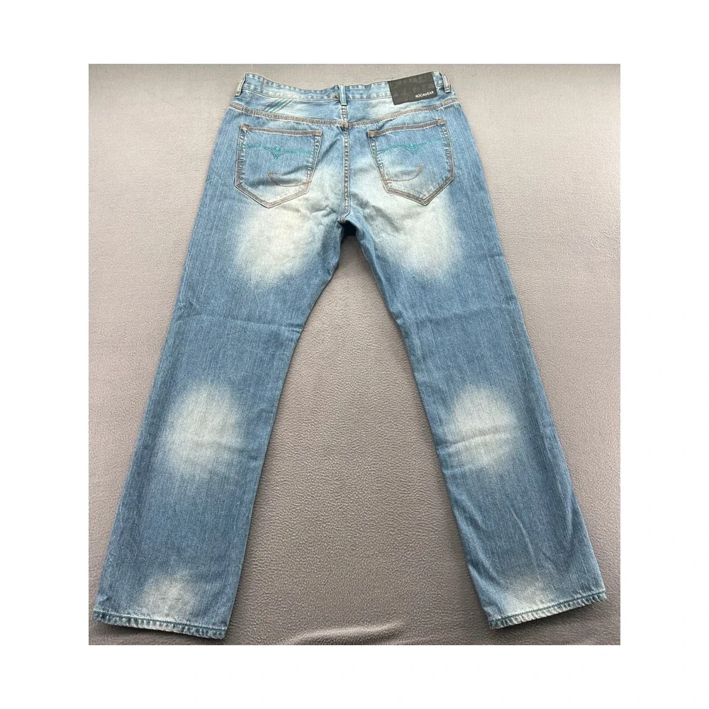 Rocawear Classic Fit Jeas Mens 38x34 Medium Wash Straight Leg Denim Whiskered